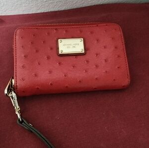 Michael Kors Red Ostrich-Embossed Wristlet